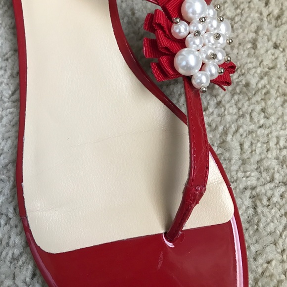 Patent Red Kate Spade Sandals with Pearl Decor - Picture 4 of 4